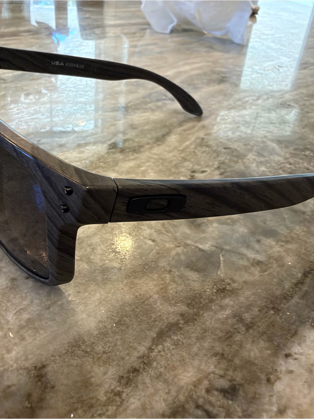 Oakley Men’s Black Gray Wood-Pattern Sunglasses